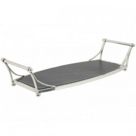 Plateau rectangle 2 anses nickel et cuir