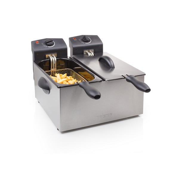 Friteuse Double TurboTronic - 2x 3L, Zone Froide, Thermostat Réglable 0-190°C (Noir)