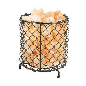 Lampe en cristal de sel et panier fer forgé