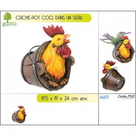 Cache-pot coq dans un seau