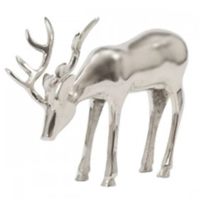 Statue Décorative Cerf Brouteur en Métal Argenté